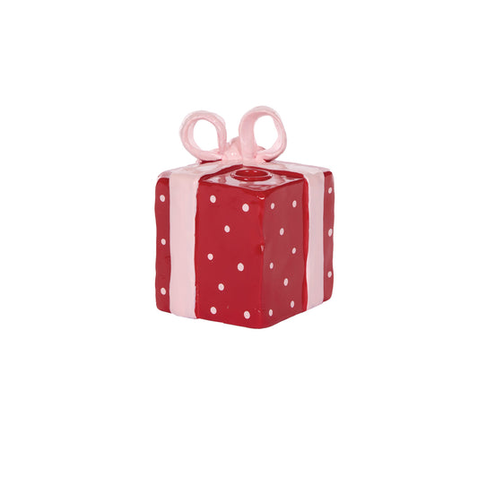 RED PRESENT CANDLE HOLDER