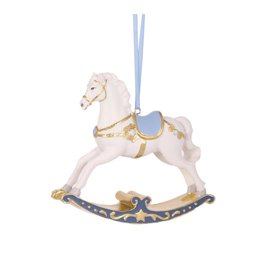 SNOWY BLUE ROCKING HORSE ORNAMENT