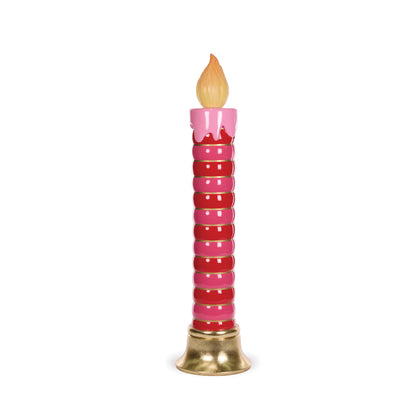 97cm LED Pink And Red Ribbed Candle