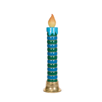 97cm LED Teal And Blue Ribbed Candle