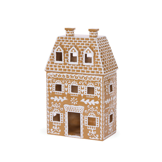 LED INTRICATE PIPED GINGERBREAD COTTAGE