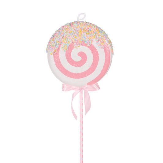 ICED SPRINKLE PINK SWIRL LOLLIPOP