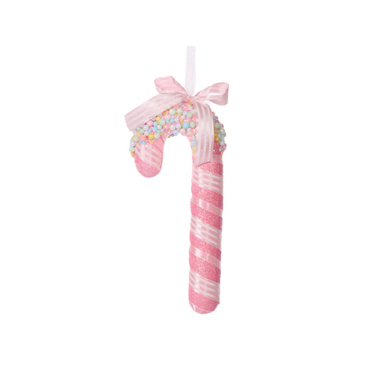 SMALL ICED SPRINKLE PINK CANDY CANE HANGING