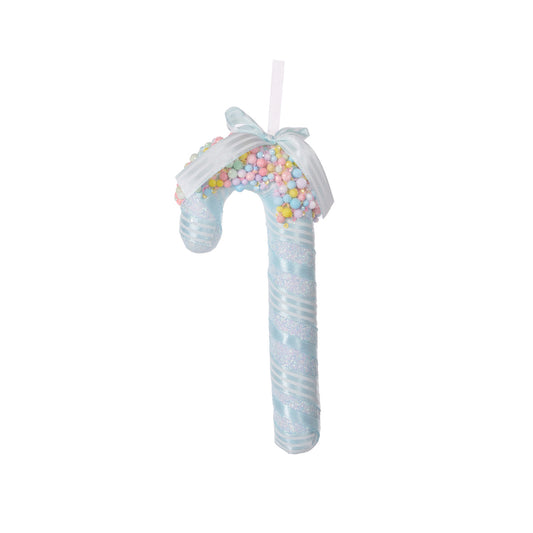 SMALL ICED SPRINKLE BLUE CANDY CANE HANGING