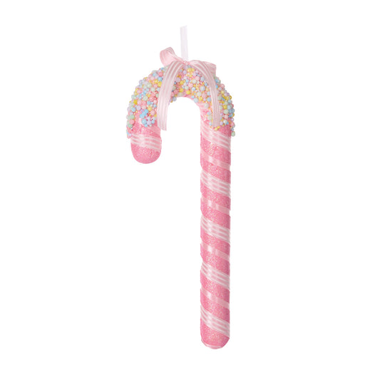 LARGE ICED SPRINKLE PINK CANDY CANE HANGING