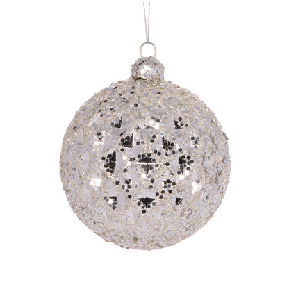 SILVER GLITTERED HARLEQUIN BAUBLE