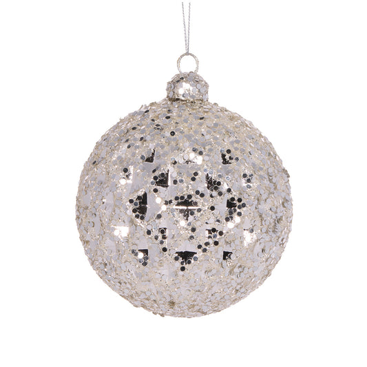 SILVER GLITTERED HARLEQUIN BAUBLE