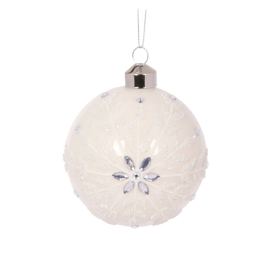WHITE BEADED SNOWFLAKE BAUBLE