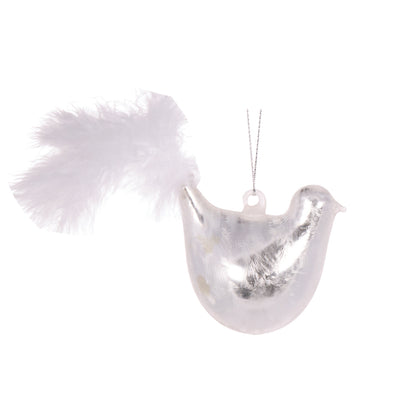 Glass White Feathered Dove Hanging