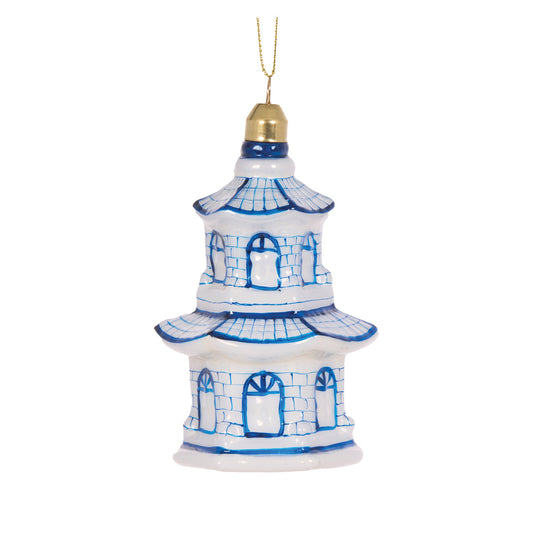 BLUE AND WHITE GLASS PAGODA HANGING