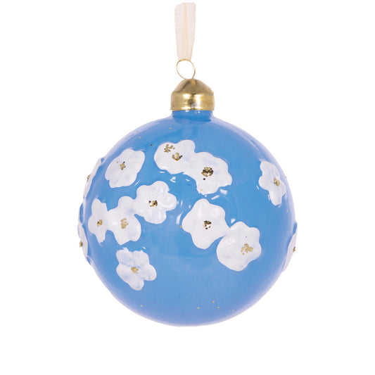 BLUE EMBOSSED FLORAL BAUBLE