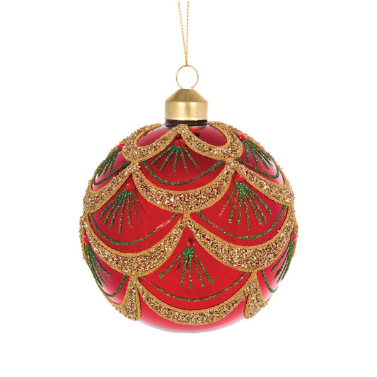 HIGH SHINE RED AND GREEN SCALLOPED BAUBLE
