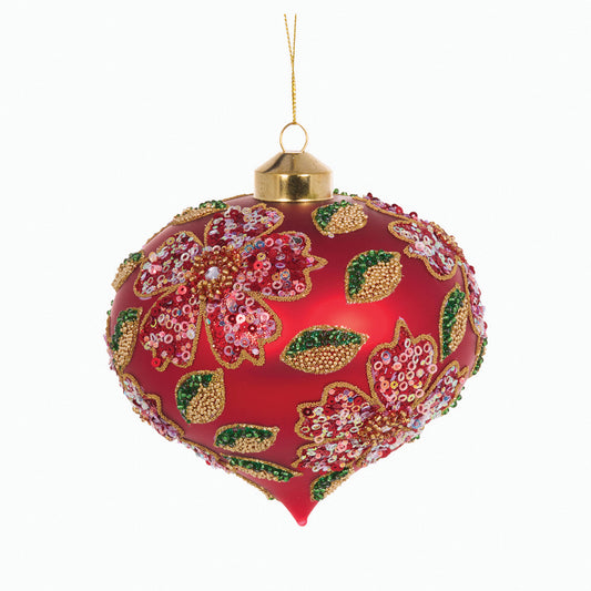 MATTE BEADED POINSETTIA ONION BAUBLE
