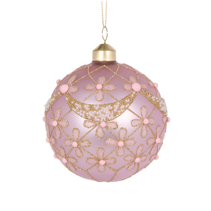 10cm Matte Pink Gold Scalloped Floral Bauble