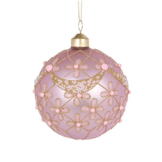 10 CM MATTE PINK GOLD SCALLOPED FLORAL BAUBLE