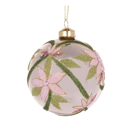 HIGH SHINE SILVER PINK POINSETTIA BAUBLE