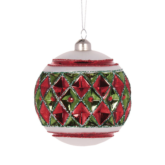 FROSTED RED AND GREEN QUILT BAUBLE