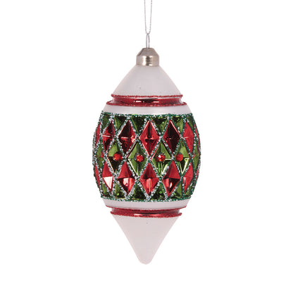 FROSTED RED AND GREEN QUILT DROP BAUBLE
