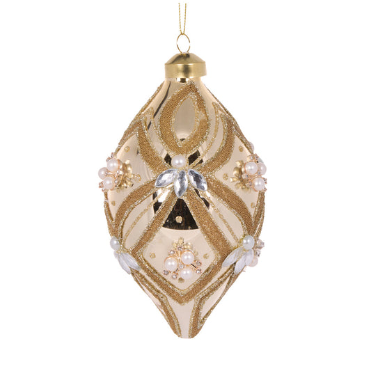 CHAMPAGNE BEADED DECO DROP BAUBLE