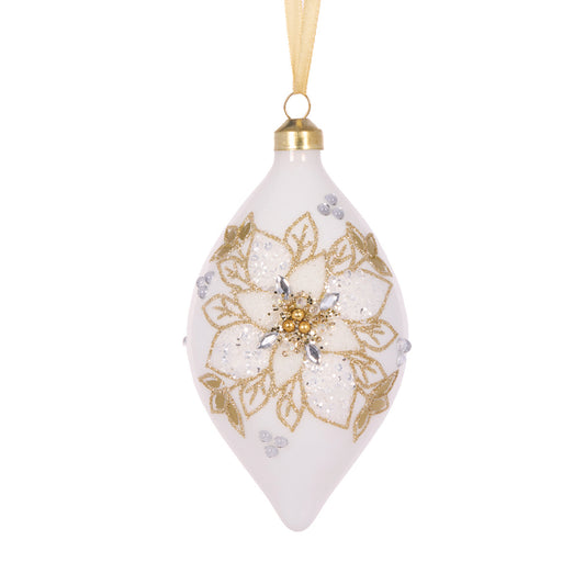 WHITE AND GOLD INTRICATE FLORAL DROP BAUBLE