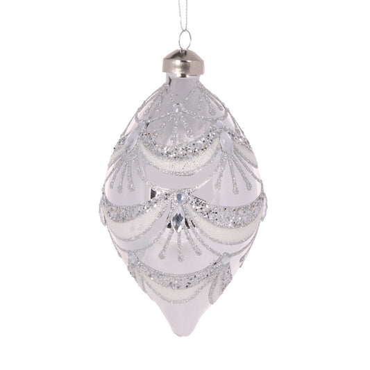 SILVER BEADED VICTORIAN DROP BAUBLE