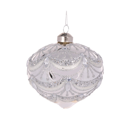 Silver Beaded Victorian Onion Bauble