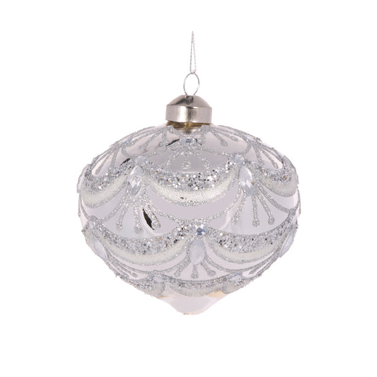 SILVER BEADED VICTORIAN ONION BAUBLE