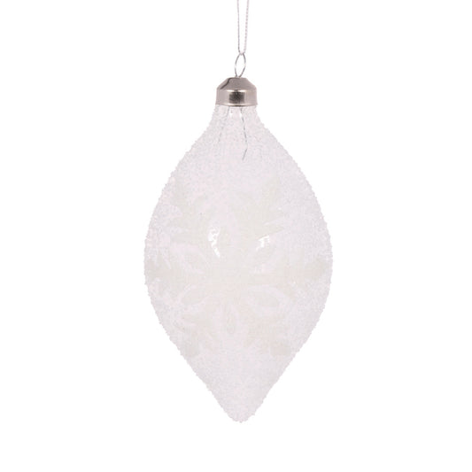 CLEAR FROSTED SNOWFLAKE DROP BAUBLE