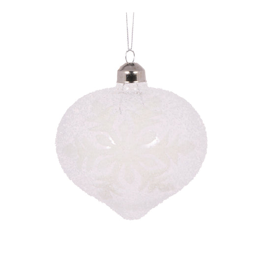 CLEAR FROSTED SNOWFLAKE ONION BAUBLE