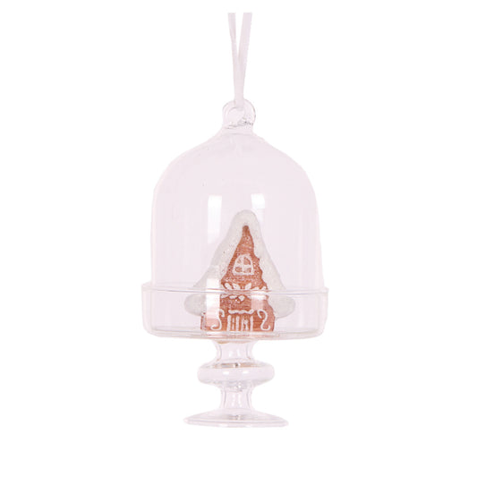 GLASS GINGERBREAD CLOCHE HANGING