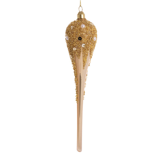 GOLD FROSTED LONG DROP BAUBLE