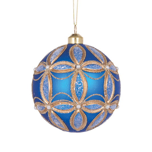MATTE BLUE EMBOSSED FLEUR BAUBLE
