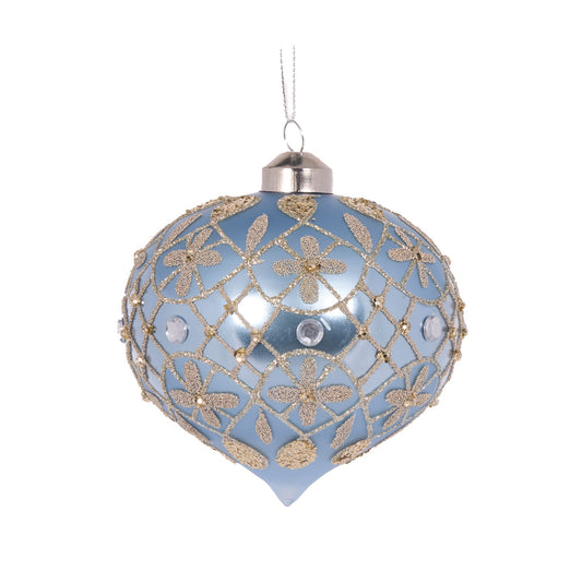 BLUE QUILTED FLEUR ONION BAUBLE