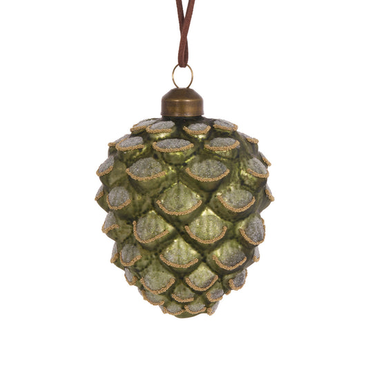 FROSTED GREEN PINECONE BAUBLE