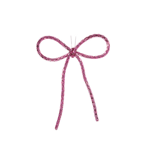 PINK BEADED BOW ORNAMENT