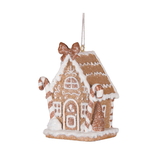 PIPED GINGERBREAD CANDY CANE HOUSE HANGING