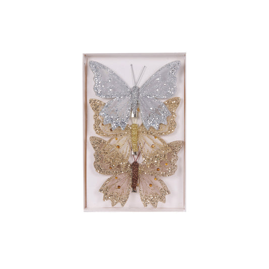3PK MIXED METALLIC GLITTER BUTTERFLIES