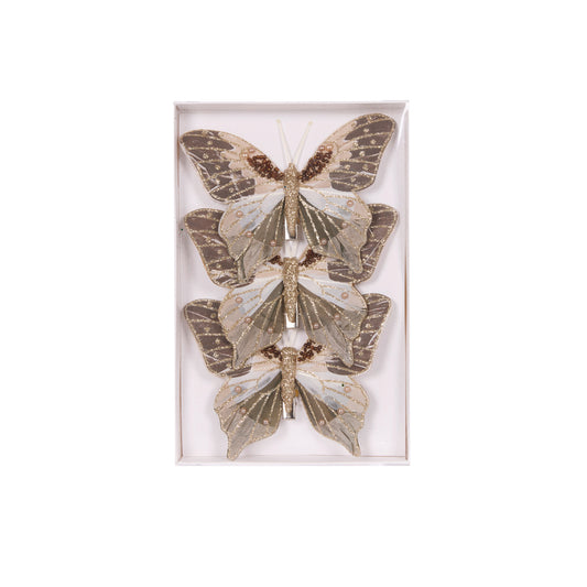 3PK NEUTRAL SAGE BUTTERFLIES