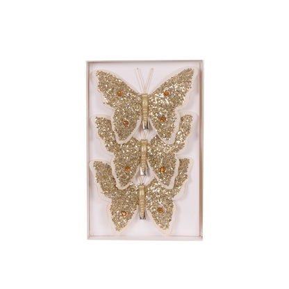 3pk Gold And White Butterflies