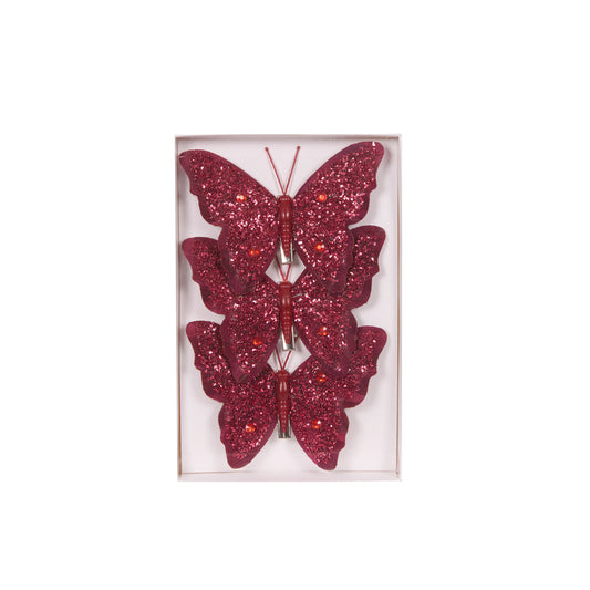 3PK BURGUNDY BUTTERFLIES