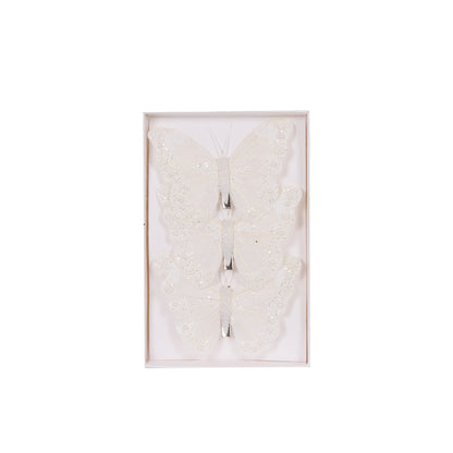 3pk White Shimmering Butterflies