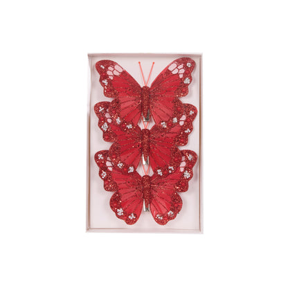 3pk Red Shimmering Butterflies