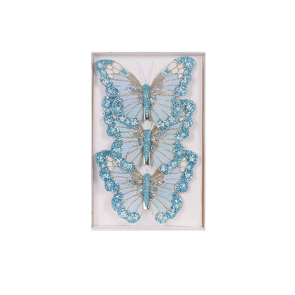 3pk Light Blue Shimmering Butterflies