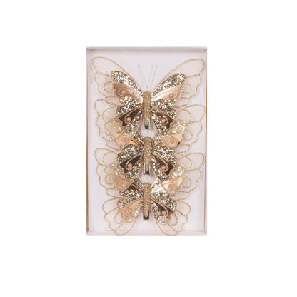 3pk Ivory Embellished Butterflies