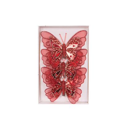 3pk Red Embellished Butterflies