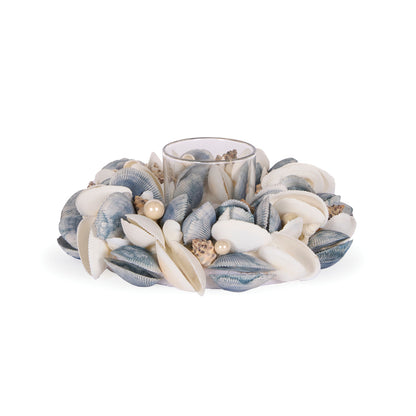 20.5 CM BLUE CLAM CANDLE HOLDER