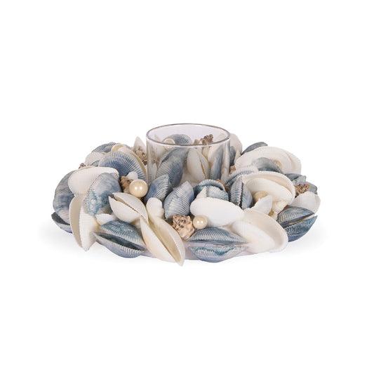 20.5 CM BLUE CLAM CANDLE HOLDER