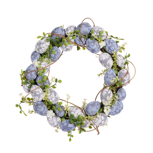 BLUE FABRIC EGG WREATH