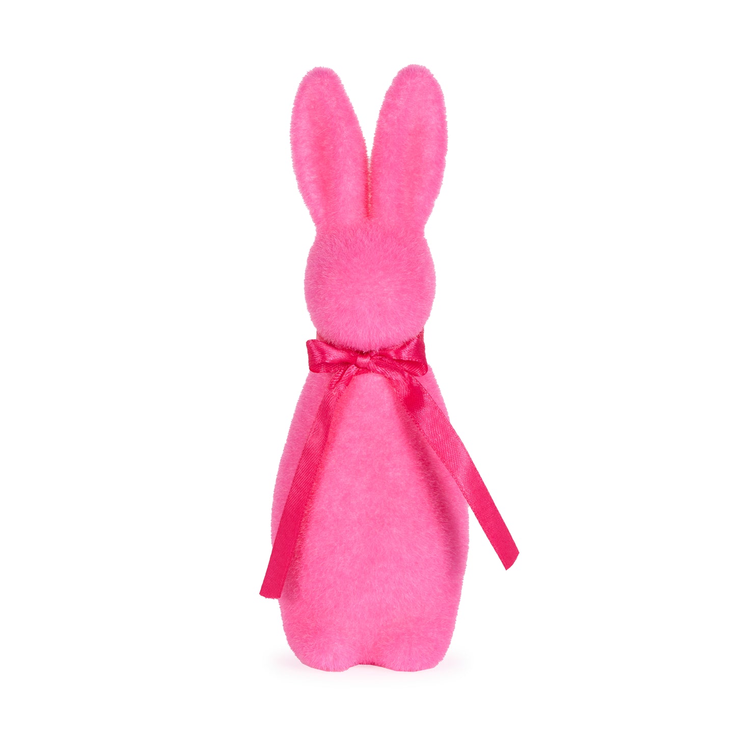 MINI FLOCKED RABBIT WITH BOW FUCHSIA