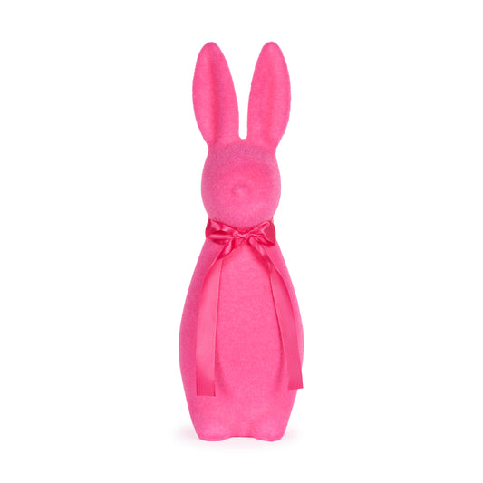 LARGE FLOCKED RABBIT WITH BOW FUCHSIA